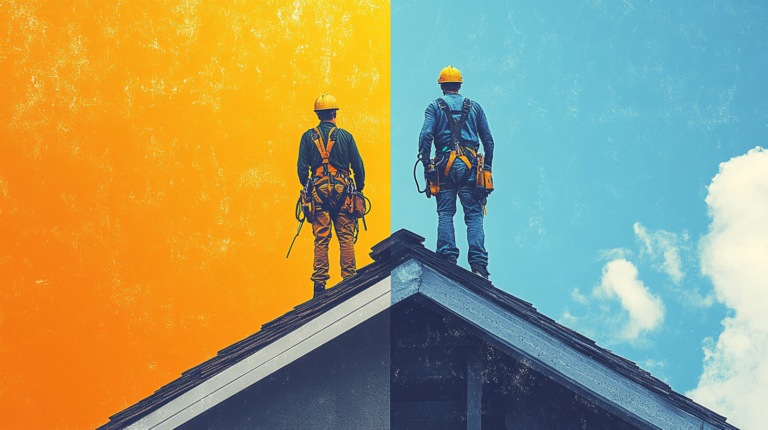 Illustration of roofers on a roof in orange county