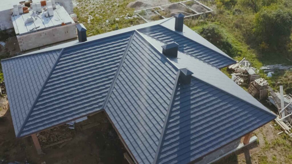Modern metal roof on a newly constructed house