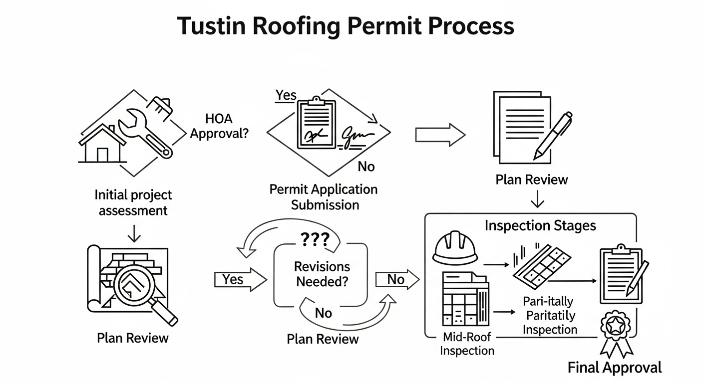 Tustin roofing permit process flowchart showing decision points and required steps