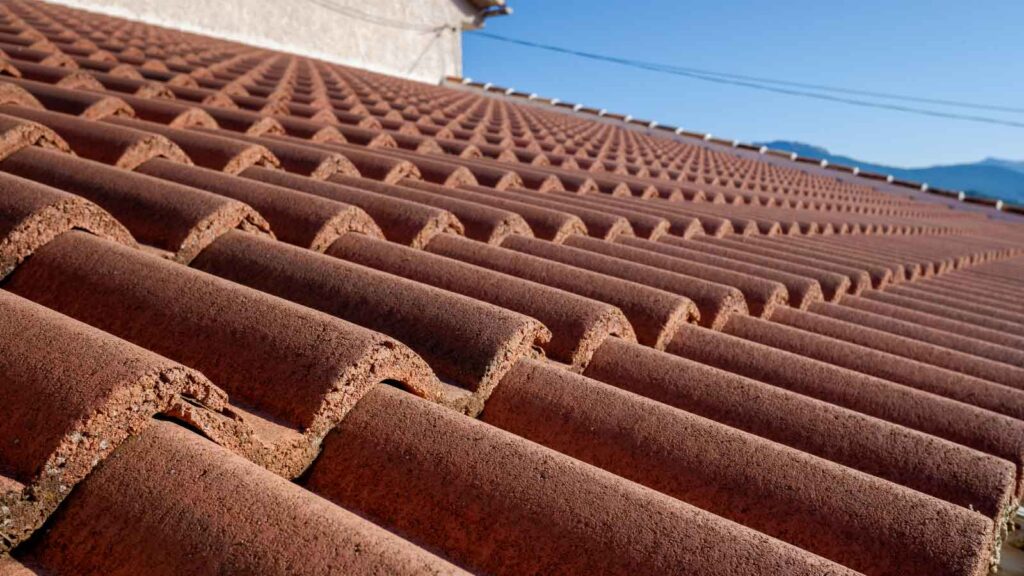 A close-up of a Spanish Mission style clay tile roof.