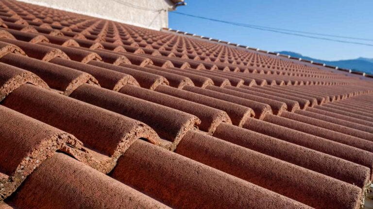 A close-up of a Spanish Mission style clay tile roof.